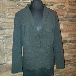 Ann Taylor Petite 14P Single Breasted Black Grey Blazer Dress Suit Jacket
